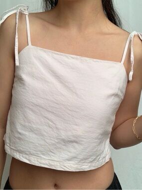 Brandy Melville Dena String Tie Crop Top Small Pink Linen John Galt Cami Tank